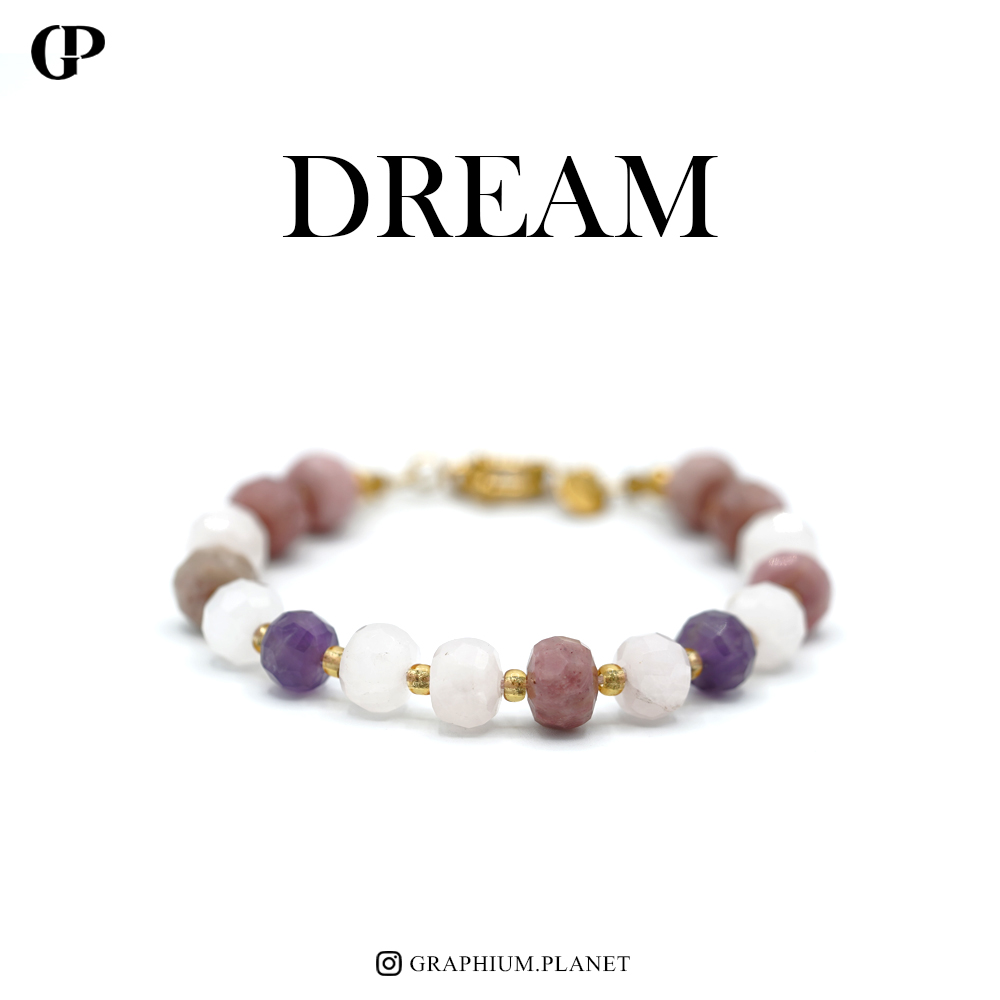 دستبند Dream سنگ رزکوارتز و رودونیت و آمیتیست